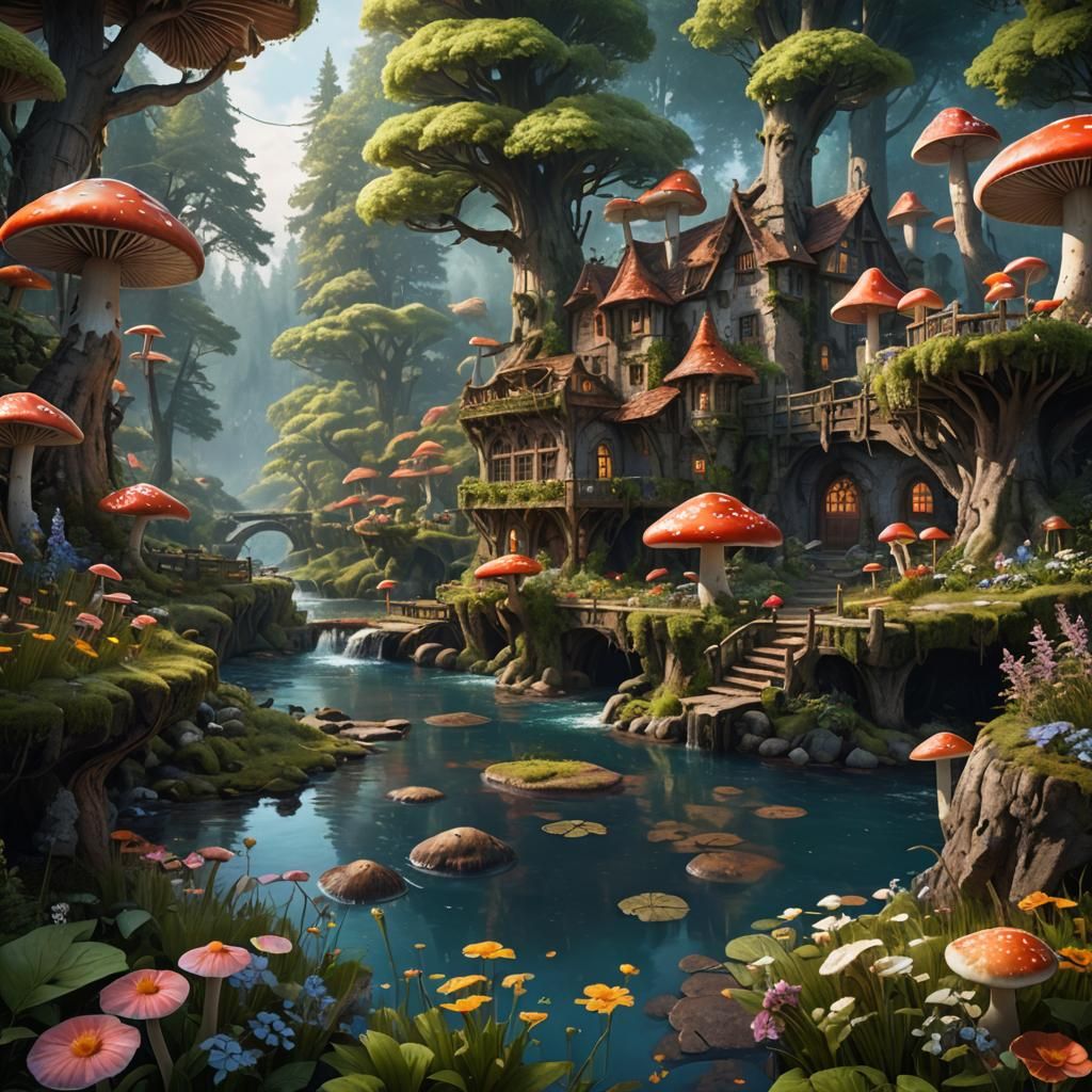 Enchanted Woodland Oasis Resort Amidst Vibrant Wildflowers a...