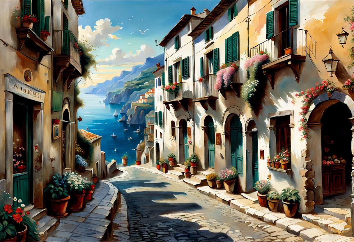 Amalfi Coast Village Street: Fine Art Masterpiece