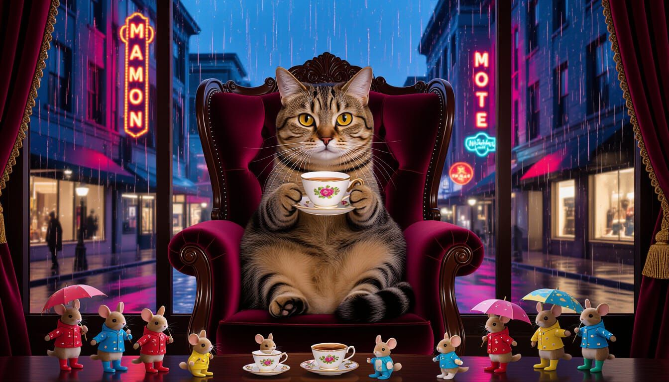 Cat Enjoys Tea in Luxurious Hollywood Hotel Room