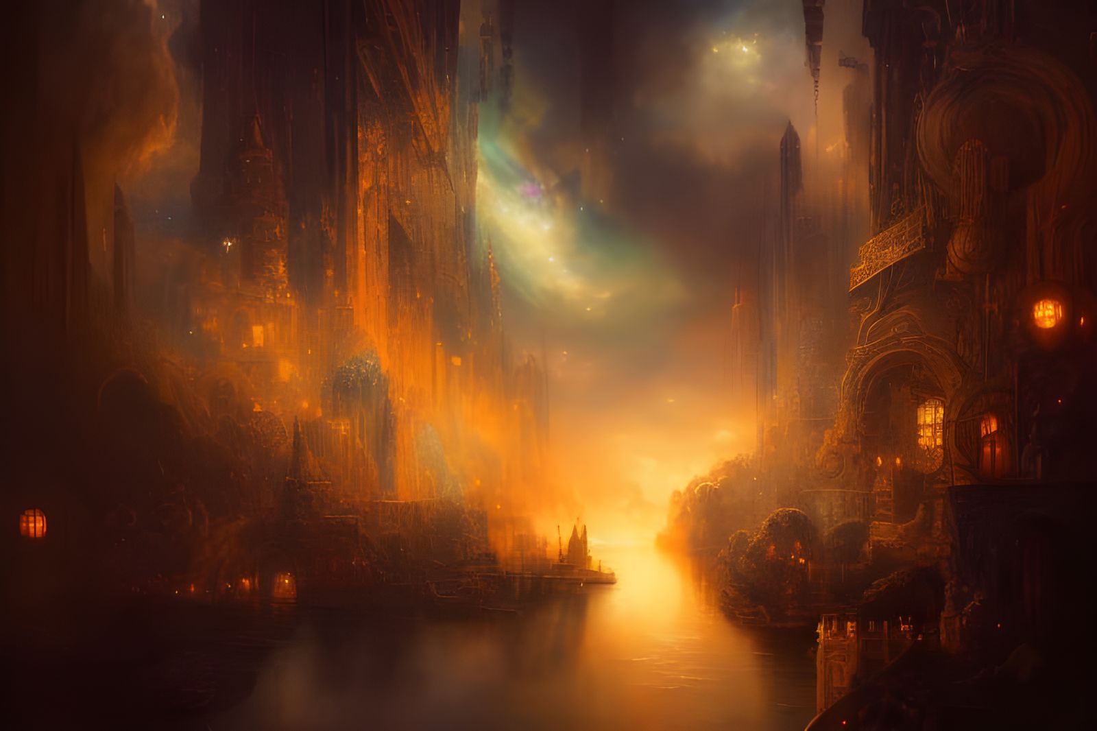 Epic Fantasy Cityscape in Expressionist Style