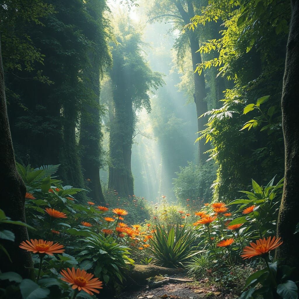 Mystical Forest Scene in Digital Art Style