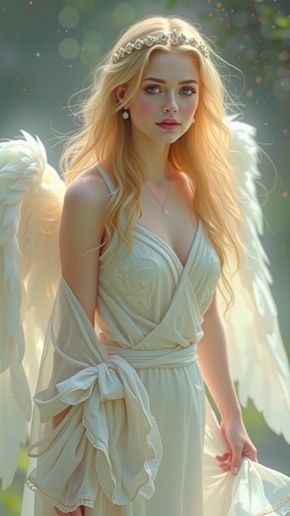 Ethereal Angel Princess in Flowing White Robes