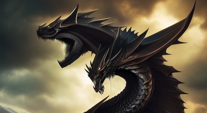 Mystical Black Dragon Portrait in Hyperdetailed Fantasy Art