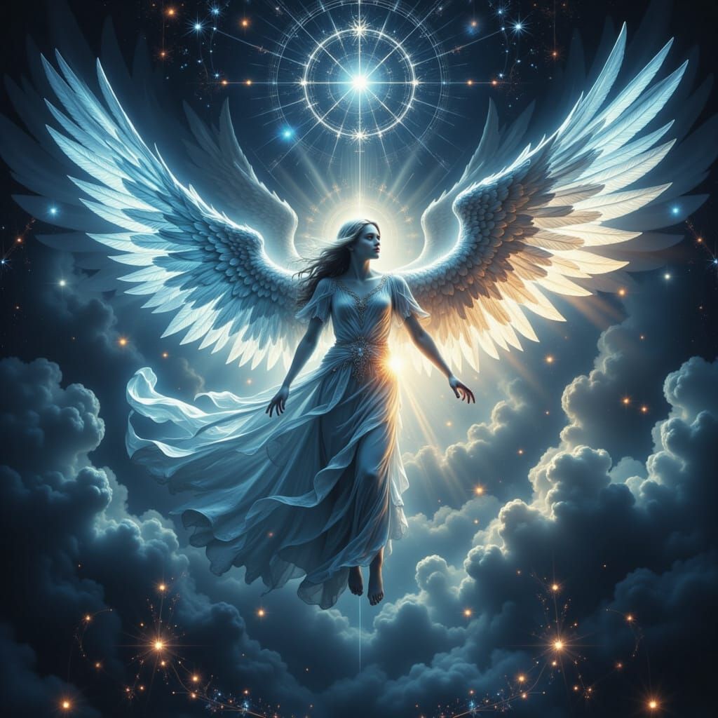 Ethereal Angels of Heaven in Neon Noir Style