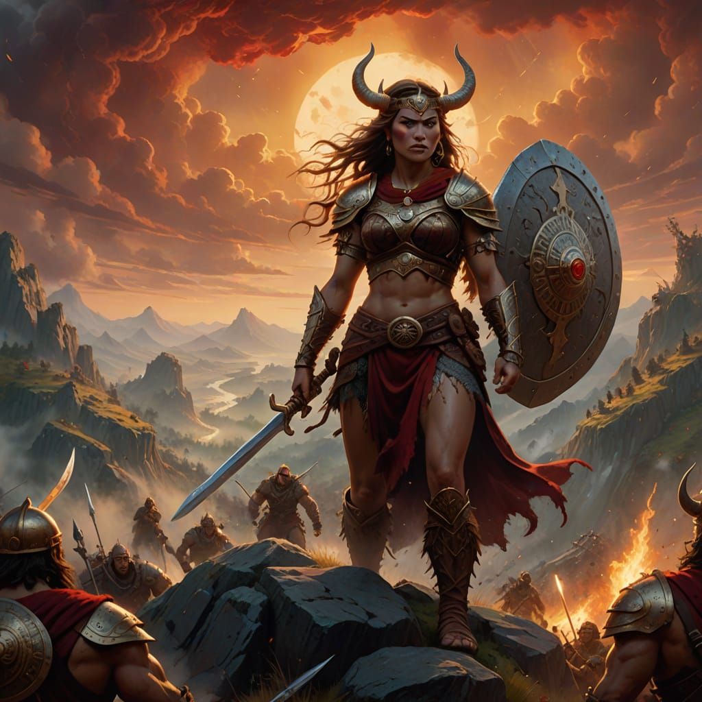 Barbarian Warrior Overlooking Battlefield in Fantasy Realism