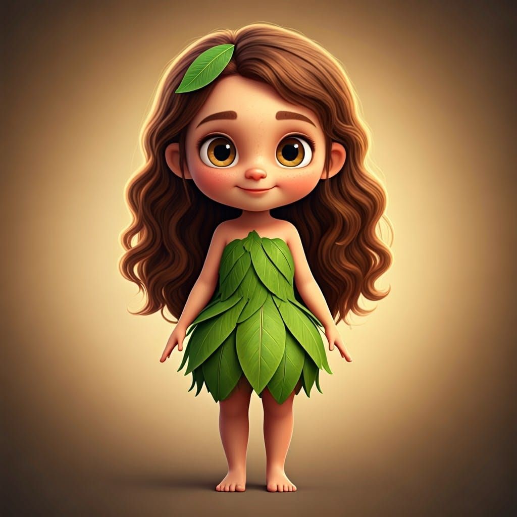 Confident Pixar Cartoon Girl in Whimsical Natural Attire