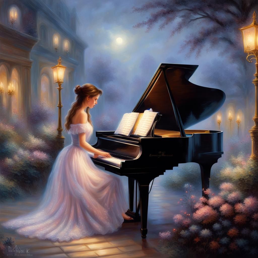 Girl Plays Piano in Romantic, Ethereal Style