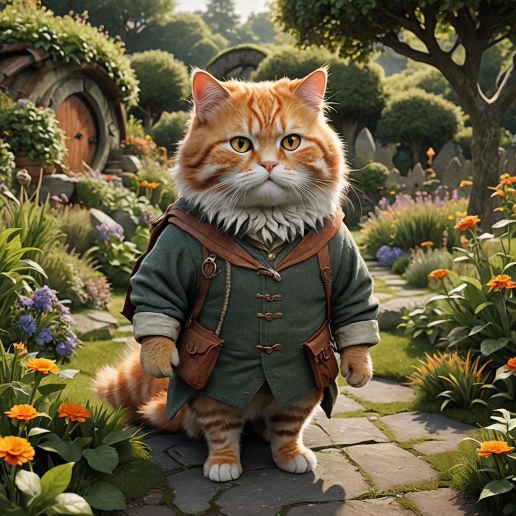Samwise Gamgee Cat Hobbit in Garden, Octane Render