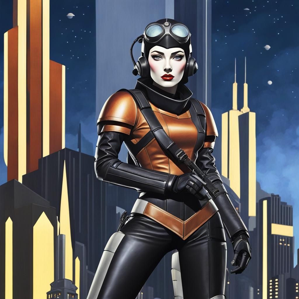 Girl Rocketeer in Art Deco Metropolis
