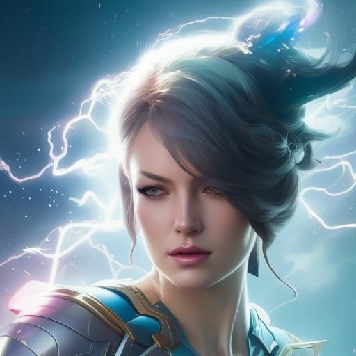 Lightning Princess Portrait in Hyperdetailed Digital Art Sty...
