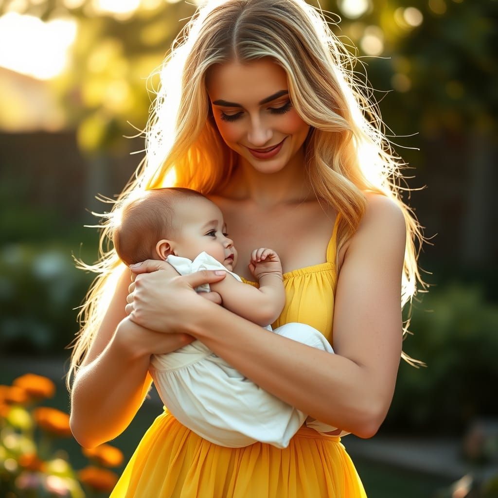 Mother Holding Baby in Summer Garden Portrait