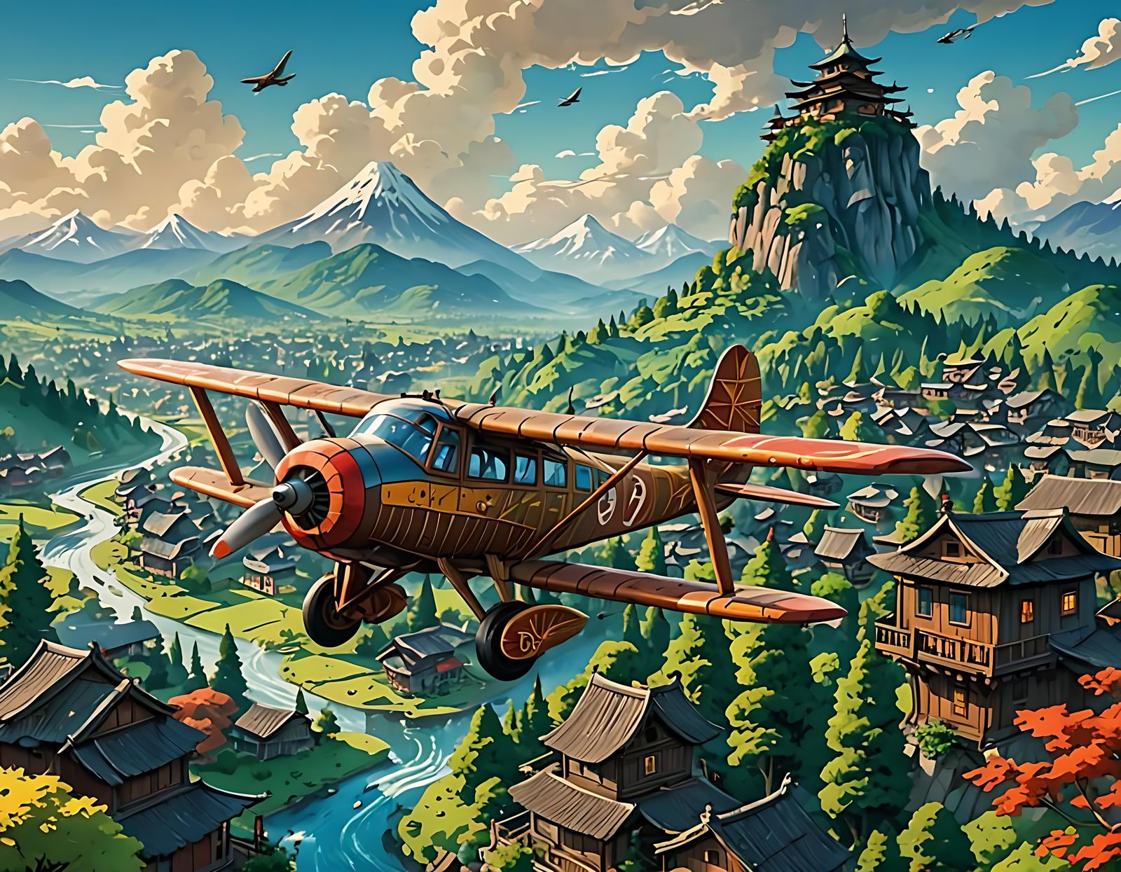 Cozy Airplane House over Kashmir in Ghibli Style