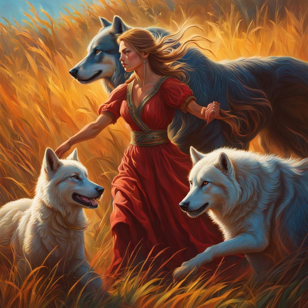 Prairie Dance with Wolves in Hyperrealism