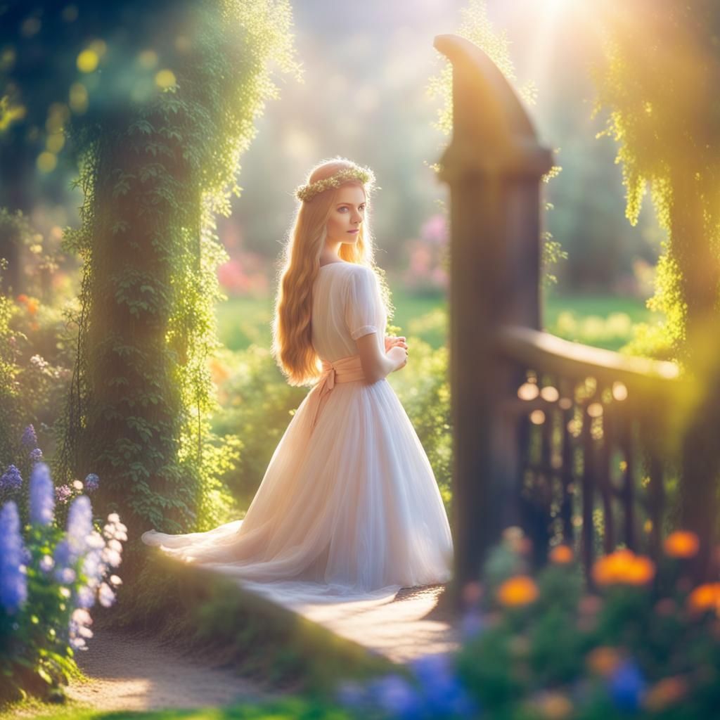 Princess in a Sunlit Garden Scene