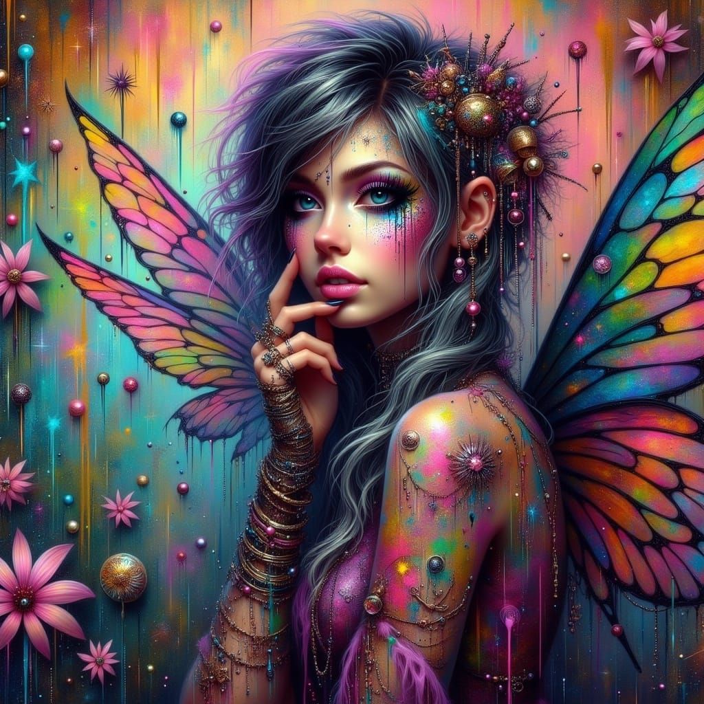 Dreamlike Fairy Punk Art in Neon Colors