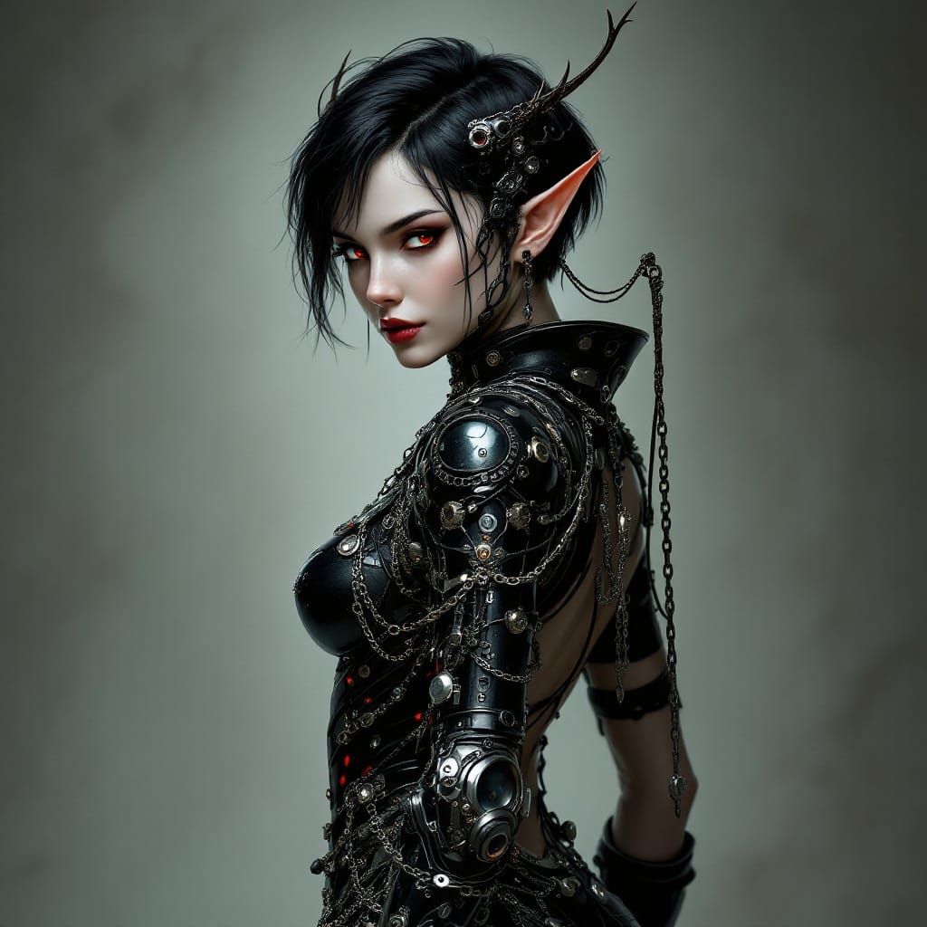 Cyborg Elf Thief in Rococo-Inspired Armor
