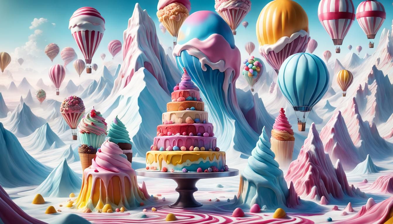 Candy Land Cake: Hyperrealistic Digital Art Illustration