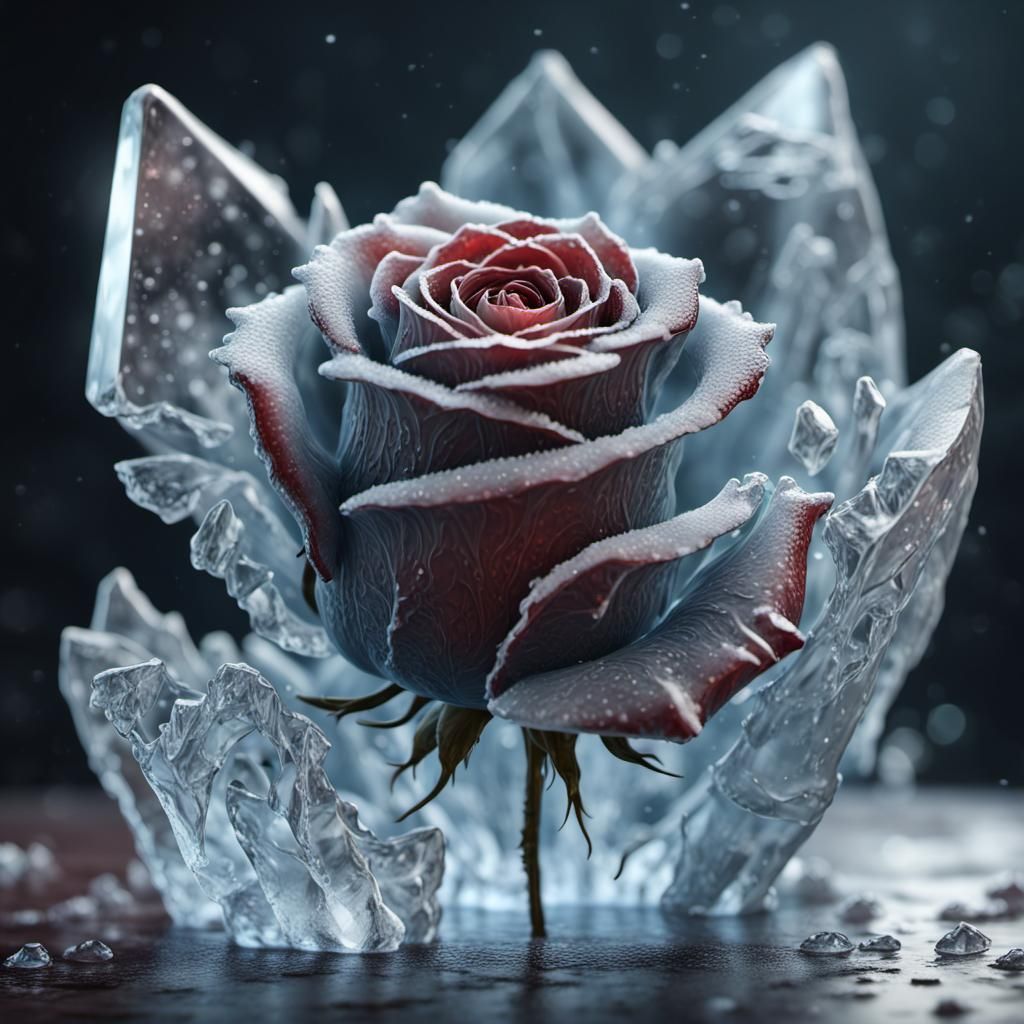 A rose carved to look like a crystal clear ice sculpture|detailed matte painting|deep color|fantastical|intricate detail...
