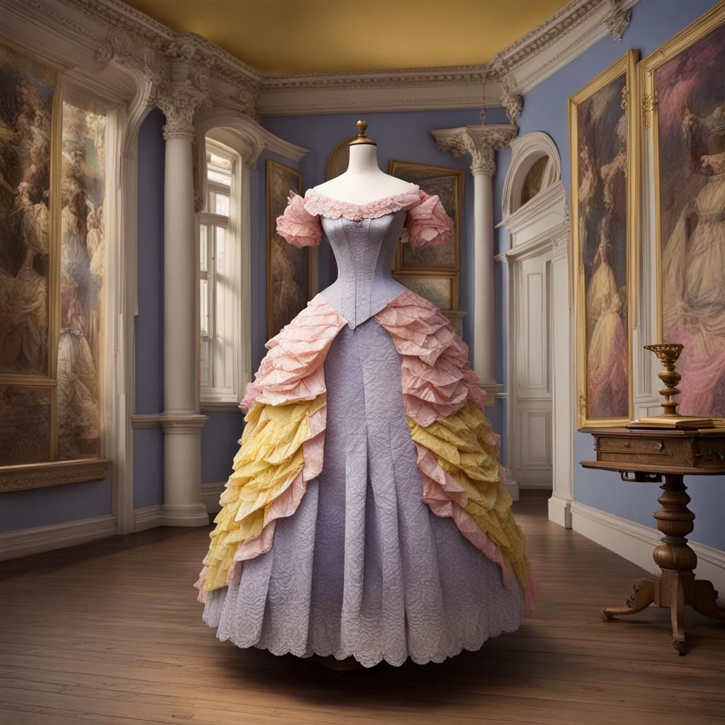 Fine Art Paper Collage : Victorian Lace Paper Ball Gown : Mu...