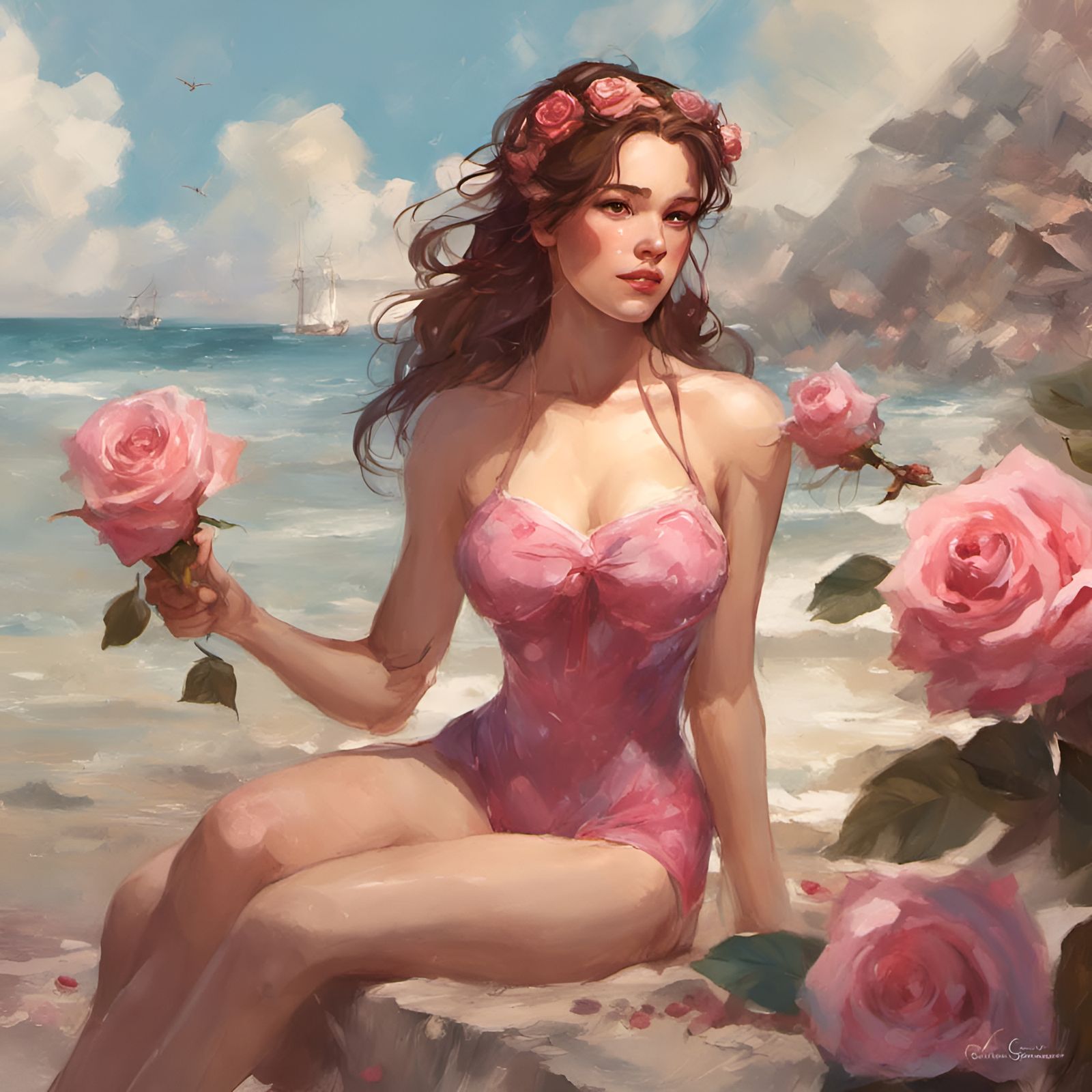 Princess Belle at the Beach: Digital Illustration