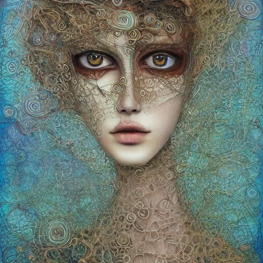 Intricate Nymph with Zebra Face Tattoos as Pointillism