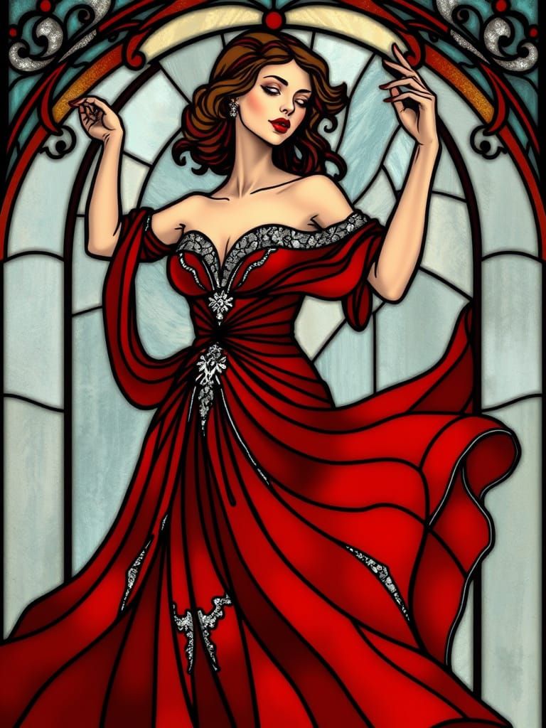 Art Nouveau Stained Glass Ballroom Dress Design