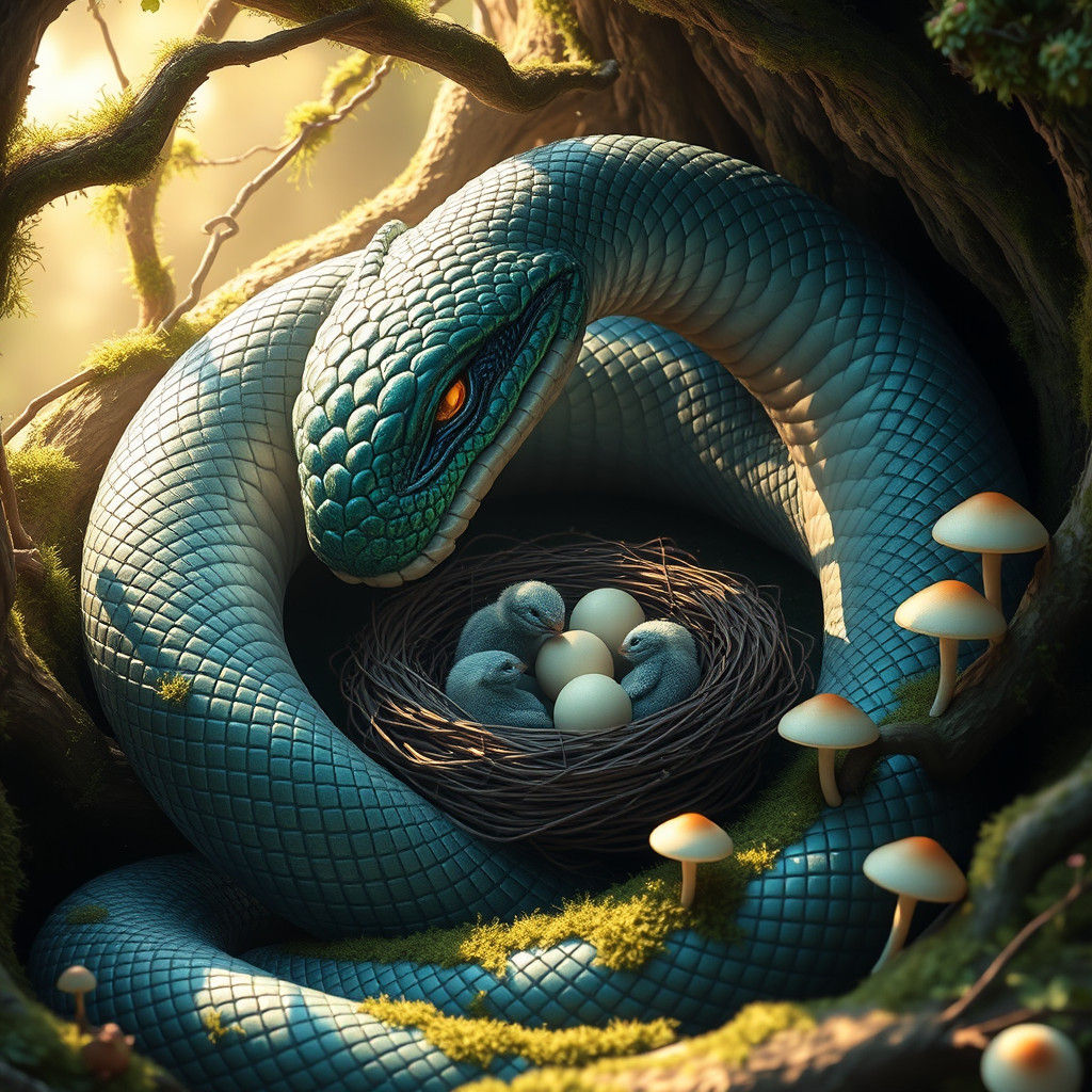 Majestic Serpent Guarding Nest in Mystical Realm
