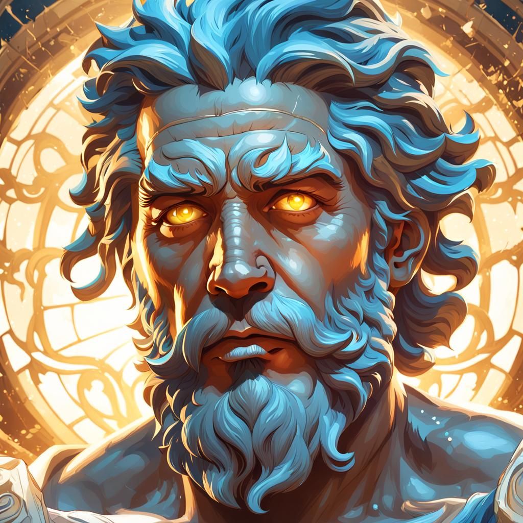 Zeus Portrait with Luminous Eyes, Art Nouveau Style