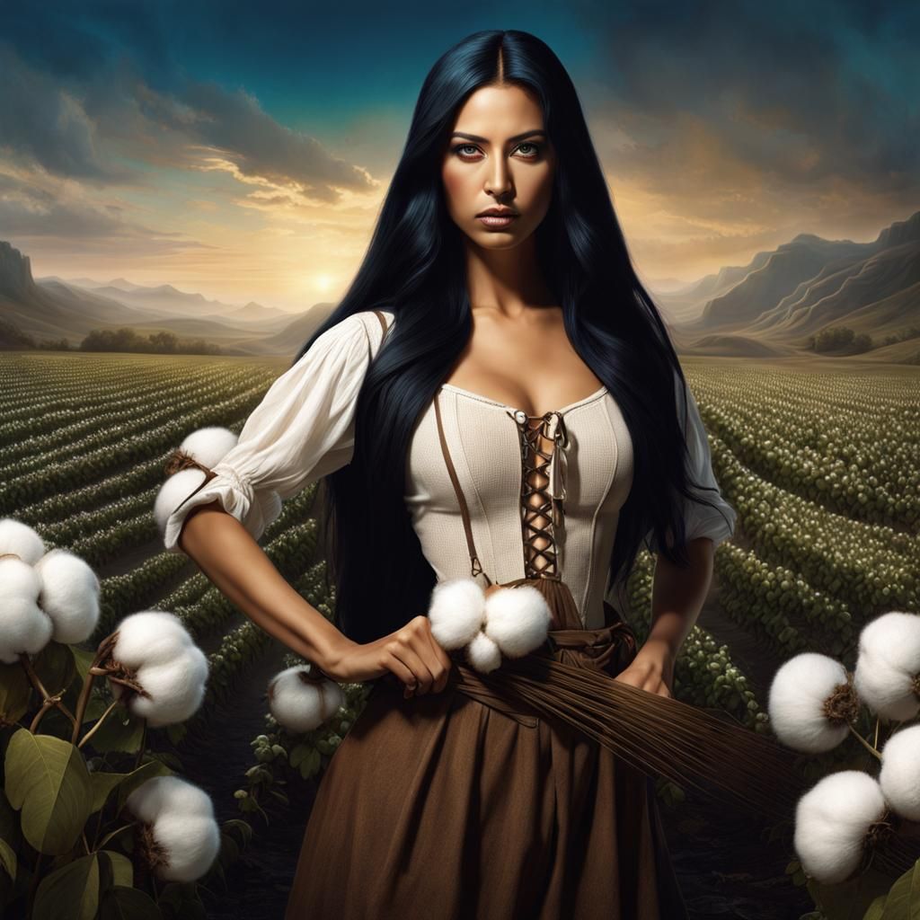 Woman as Cotton Picker in Detailed Matte Painting