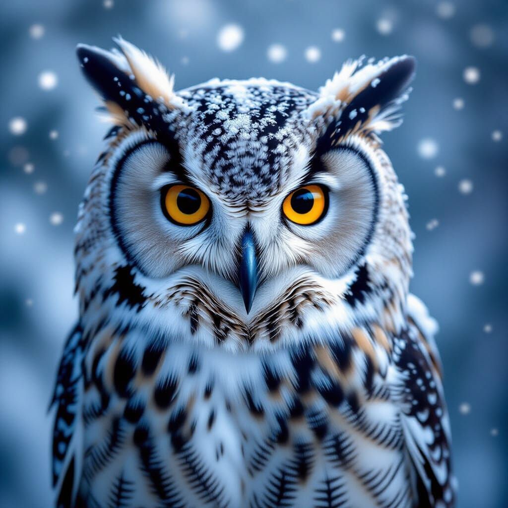 Hyperrealistic Double Exposure Owl in Winter Wonderland
