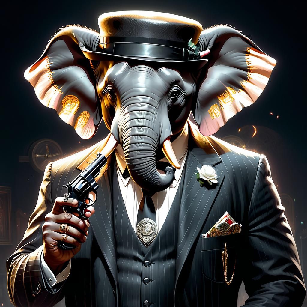 Gangster Elephant in 1920s Neo Noir Poster Art