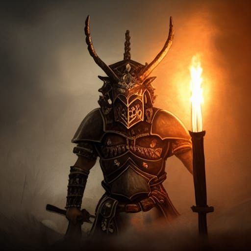 Armored Warrior's Fury Against Demon in Dark Castle