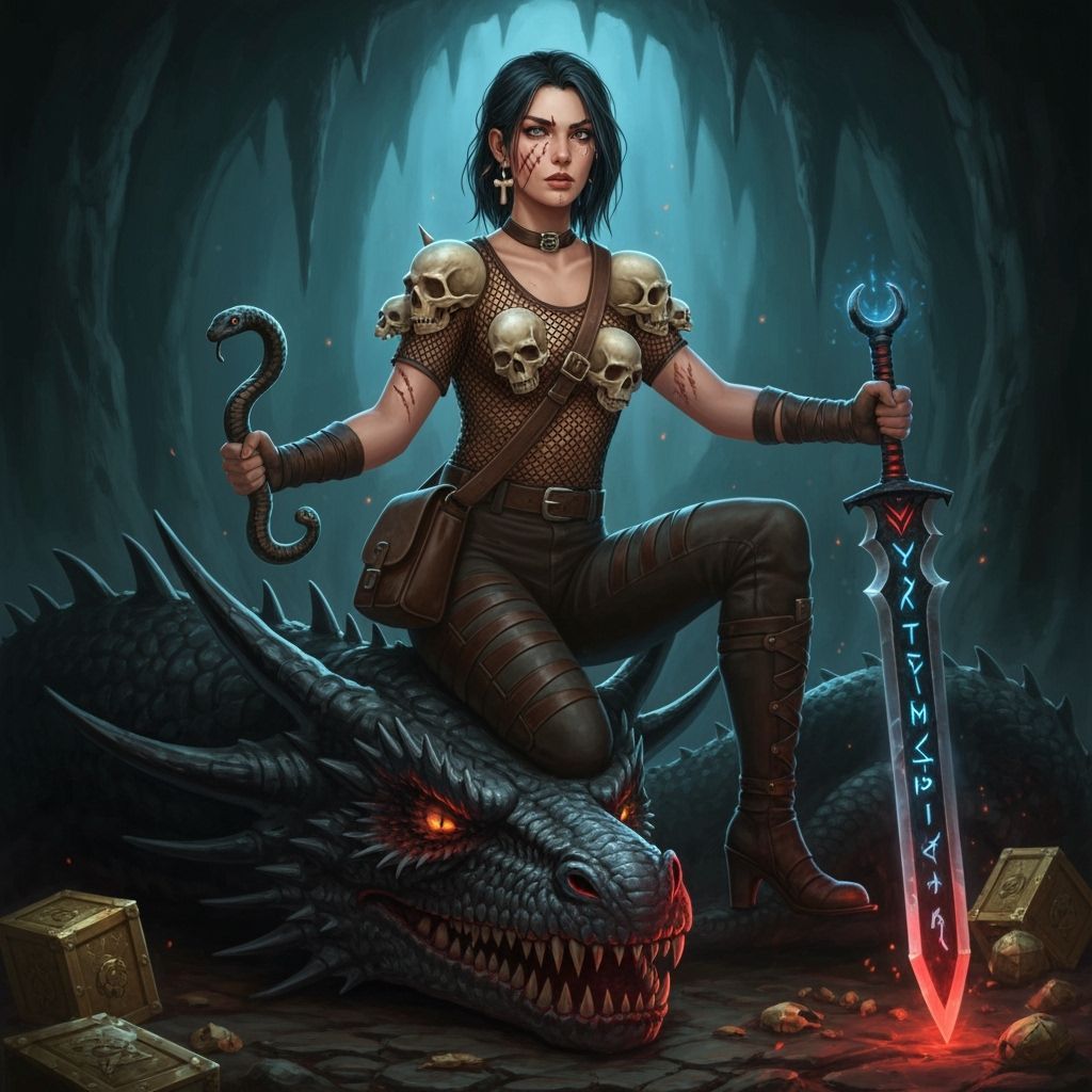 Female Thief Warrior on Dragon Head