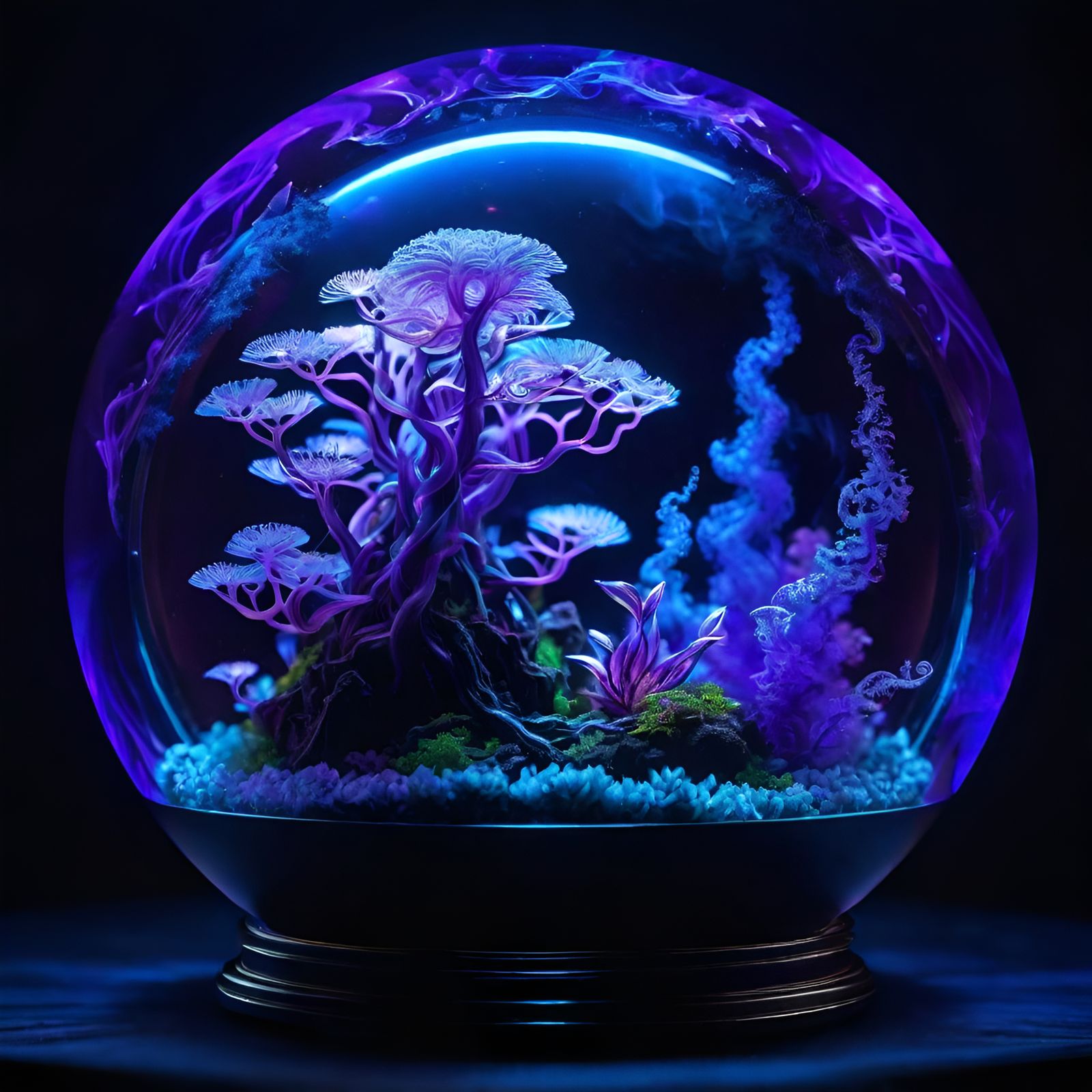 Bioluminescent Terrarium in Glass Sphere with Cosmic Energy