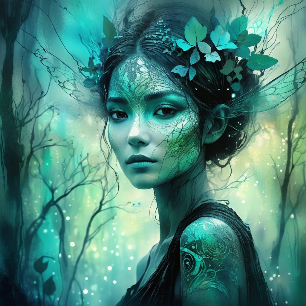 Ethereal Fairy Portrait in Mist Forest