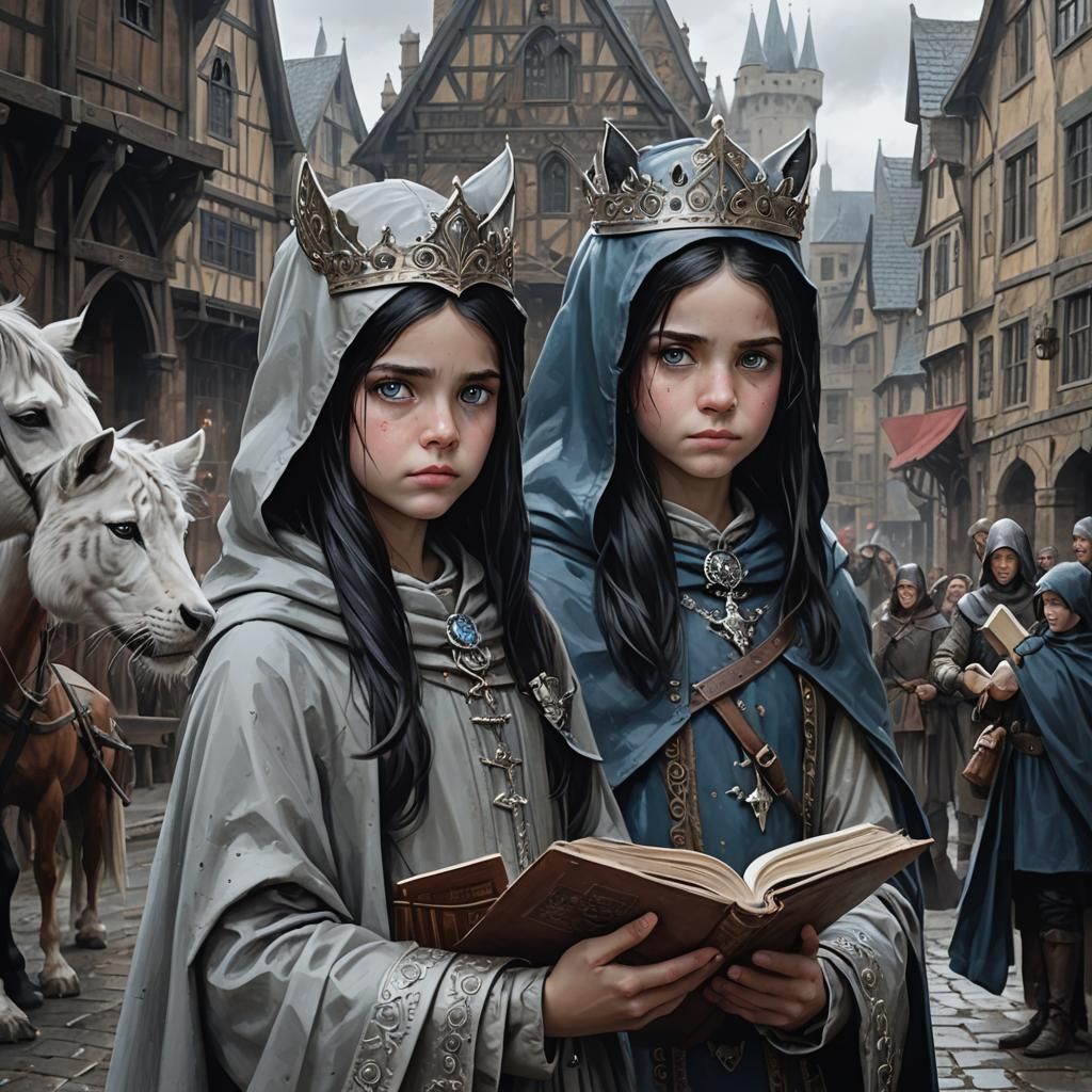 Medieval Girls with Dagger and Crown: Fantasy Art