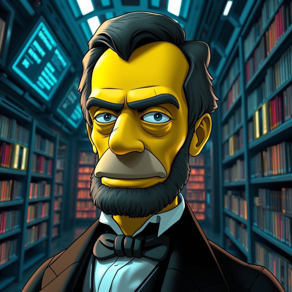 Hyperrealistic Homer Simpson as Abraham Lincoln in Futuristi...