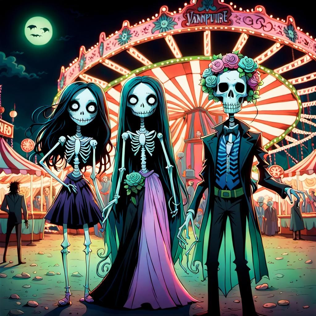 Neon Carnival of Supernatural Cartoon Characters
