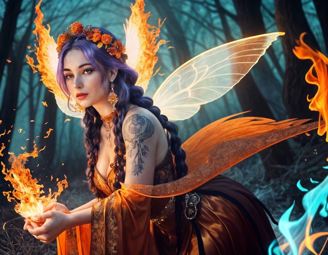 Curvy Forest Fairy Woman with Flame Hair