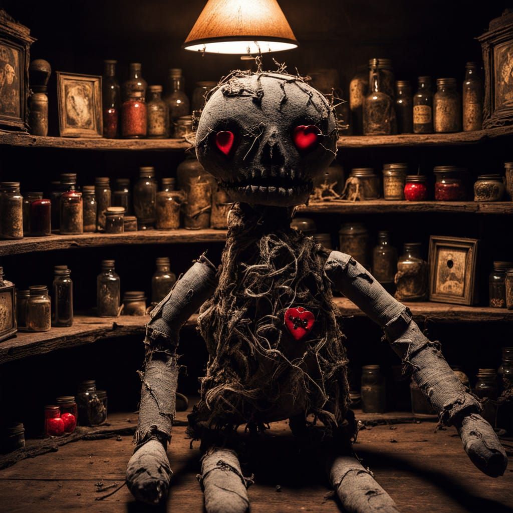 Mystical Cloth Voodoo Doll Effigy in Tattered Fabrics with V...