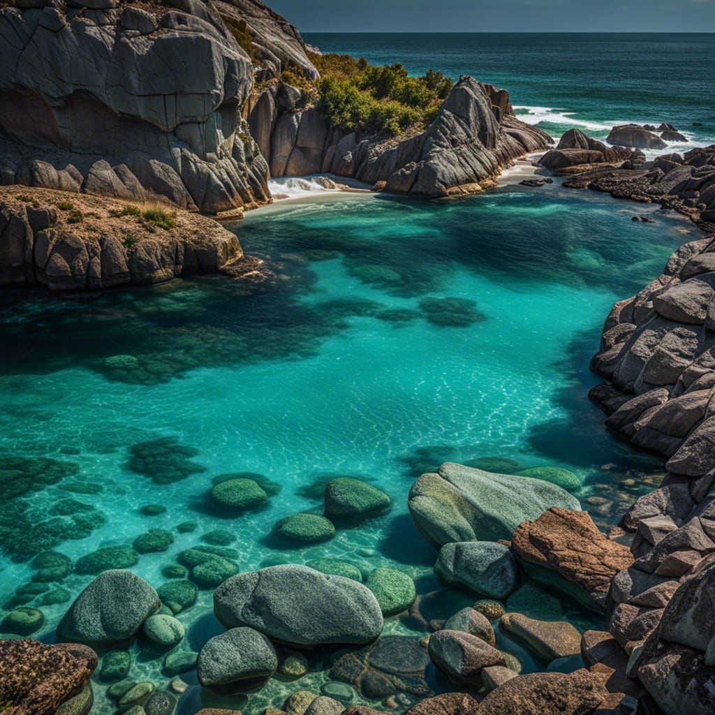 Colorful Gemstone Shoreline with Sea Life