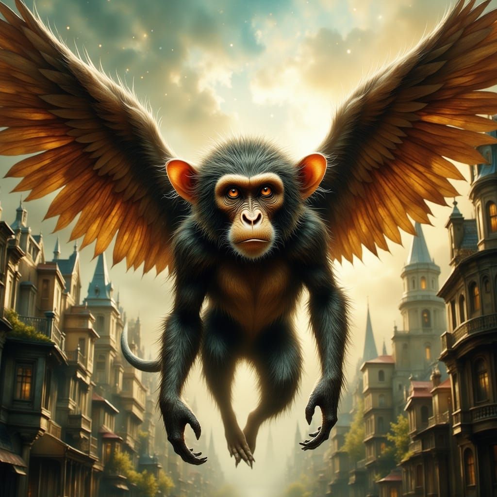 Winged Monkey Soars Over Emerald City