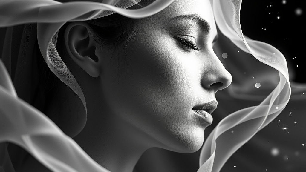 Ethereal Woman in Profile: Black and White Portrait