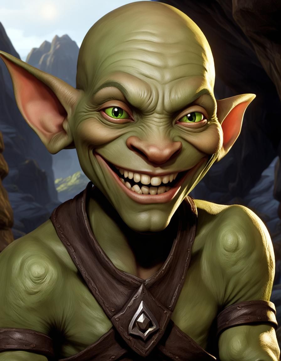 Smiling Bald Goblin in cave