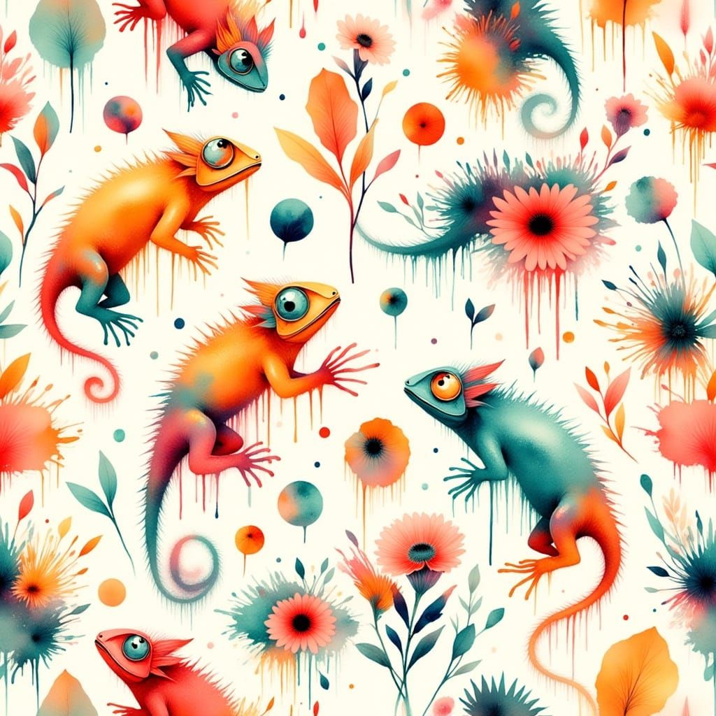 Chameleon Geometric Textile Pattern in Digital Art