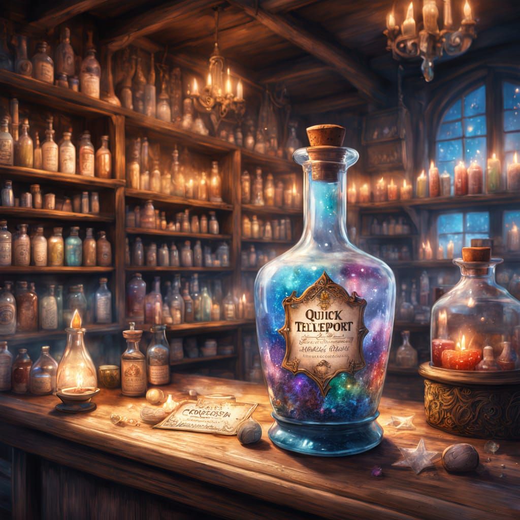 Medieval Alchemist's Enchanted Potion in a Star-Shaped Bottl...
