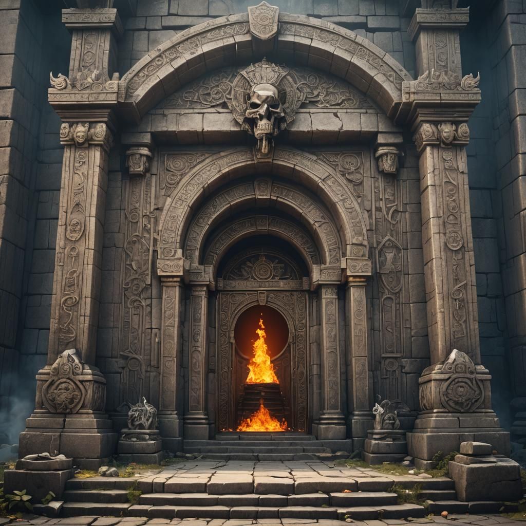 Fantasy Temple Entrance: Fire Portal of Renewal