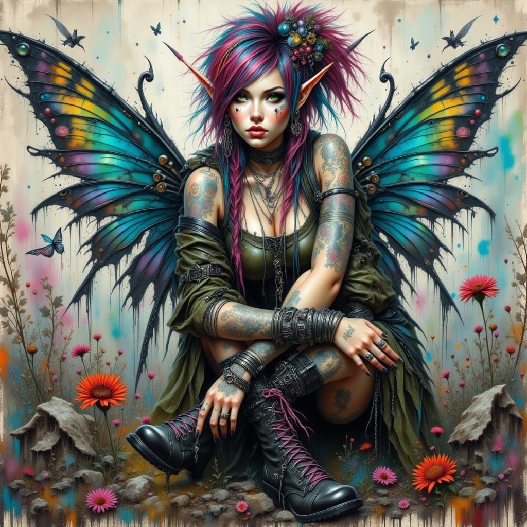 Punk Rocker Fairy with Piercings and Combat Boots