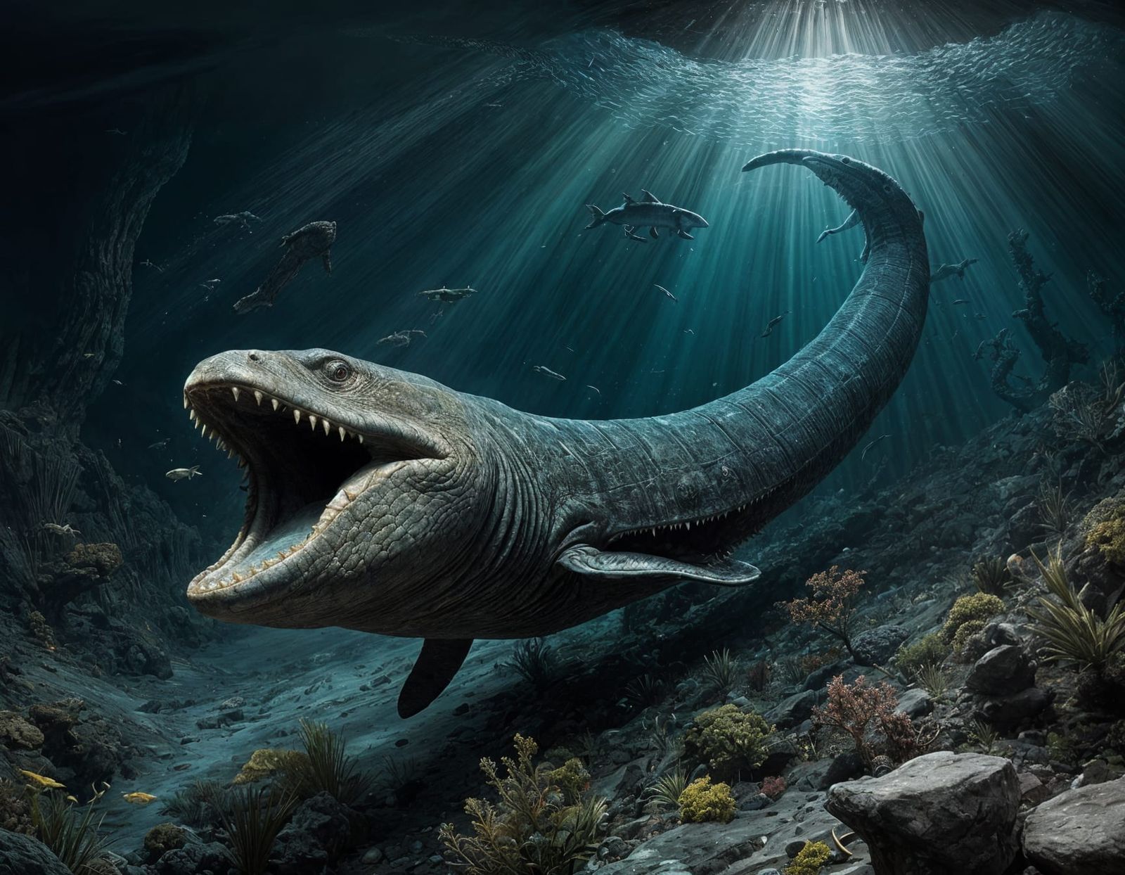 Horrific Moray Eel Whale Hybrid in Deep Sea