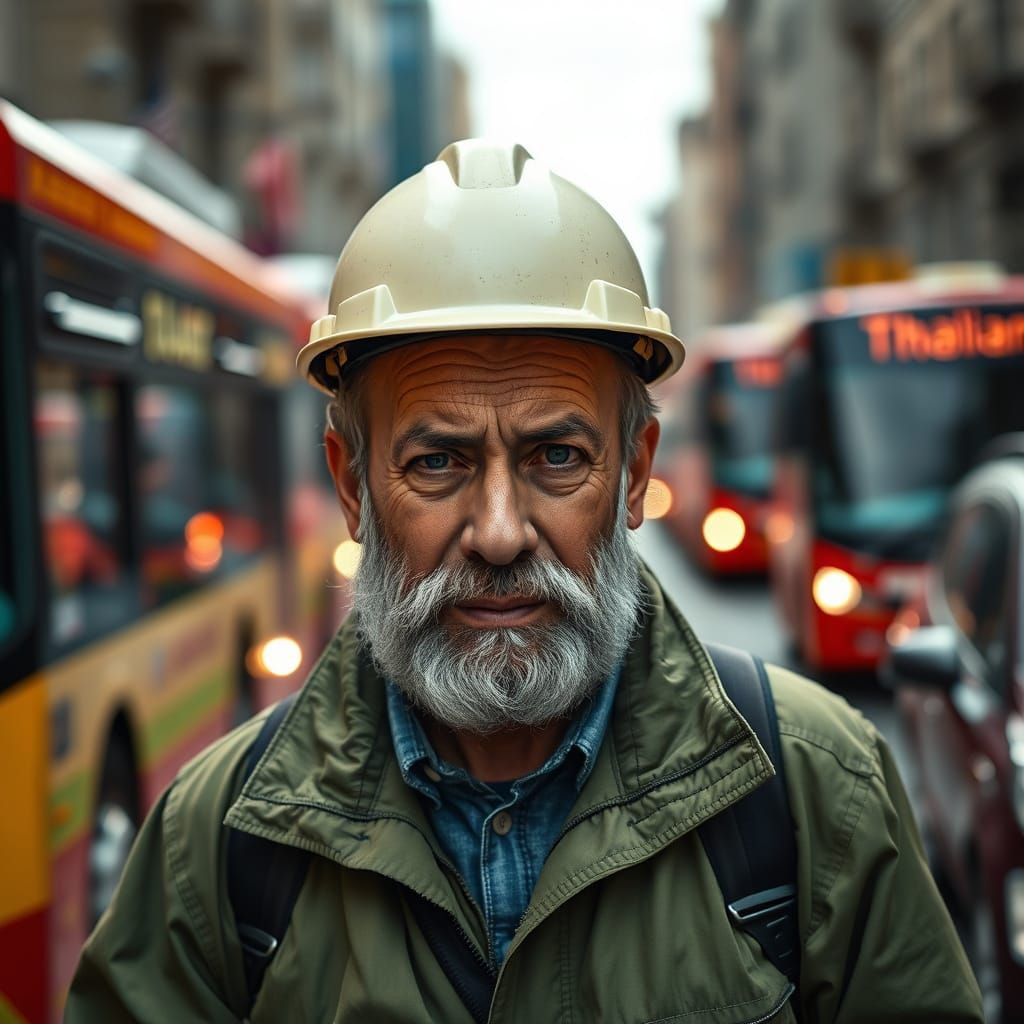 Geologist Navigates Chaotic City Traffic in Vibrant Portrait
